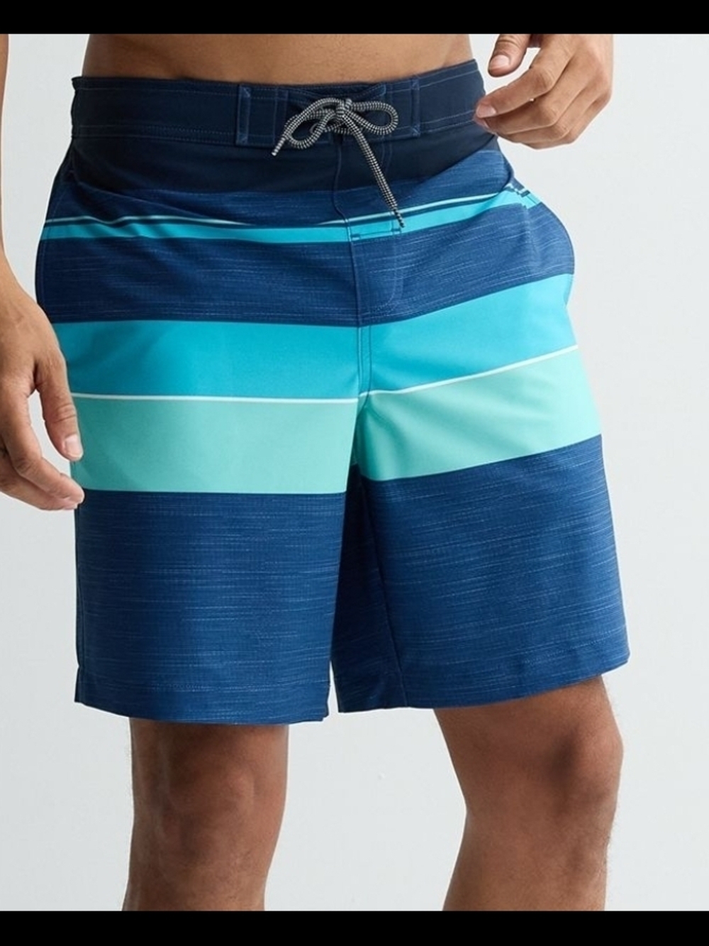 Trinity Coast's Men's Navy and Aqua Striped 9" Elastic Waist Board Shorts